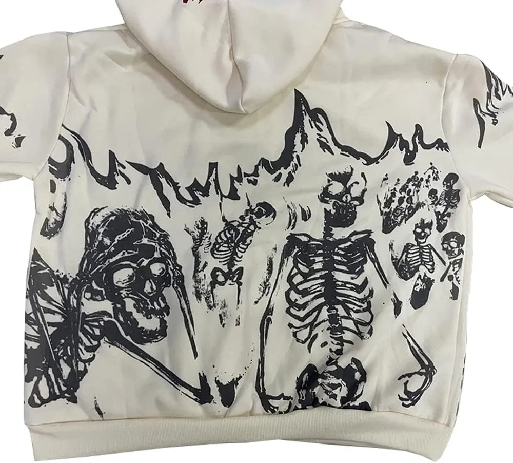 2023 Punk Jackets Streetwear Goth Oversized Zip Up Hoodie Men Women Rhinestone Y2K Spider Skeleton Hoodies