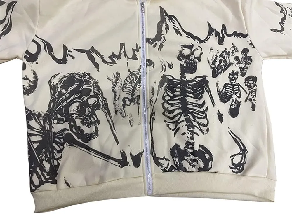 2023 Punk Jackets Streetwear Goth Oversized Zip Up Hoodie Men Women Rhinestone Y2K Spider Skeleton Hoodies