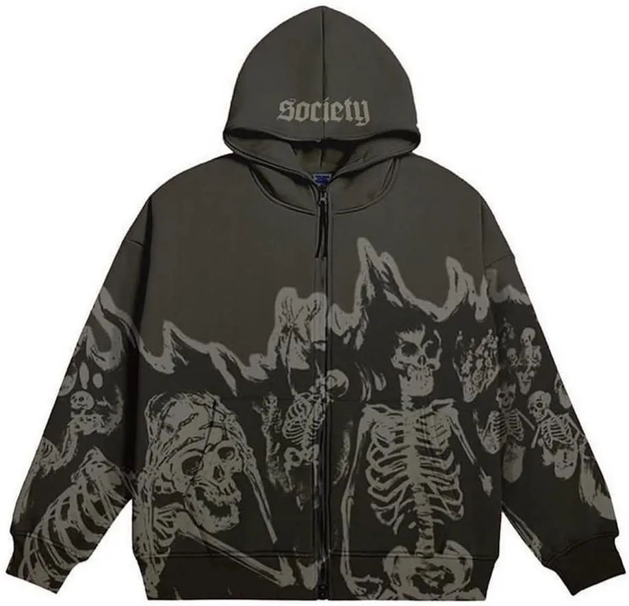 2023 Punk Jackets Streetwear Goth Oversized Zip Up Hoodie Men Women Rhinestone Y2K Spider Skeleton Hoodies