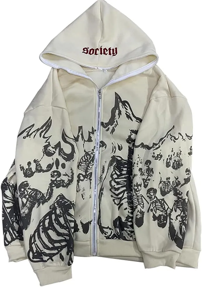 2023 Punk Jackets Streetwear Goth Oversized Zip Up Hoodie Men Women Rhinestone Y2K Spider Skeleton Hoodies