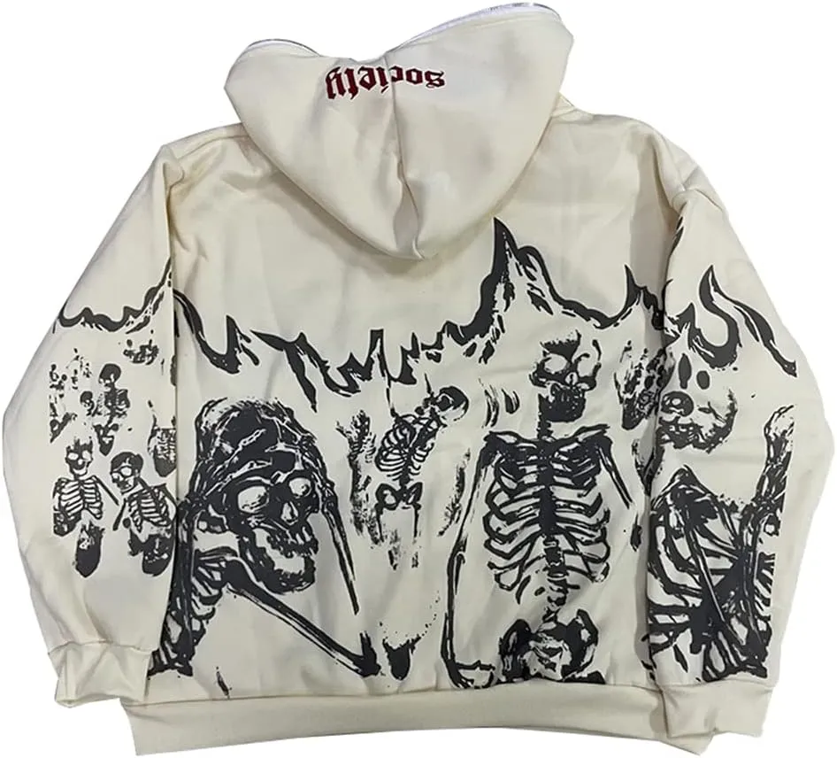 2023 Punk Jackets Streetwear Goth Oversized Zip Up Hoodie Men Women Rhinestone Y2K Spider Skeleton Hoodies