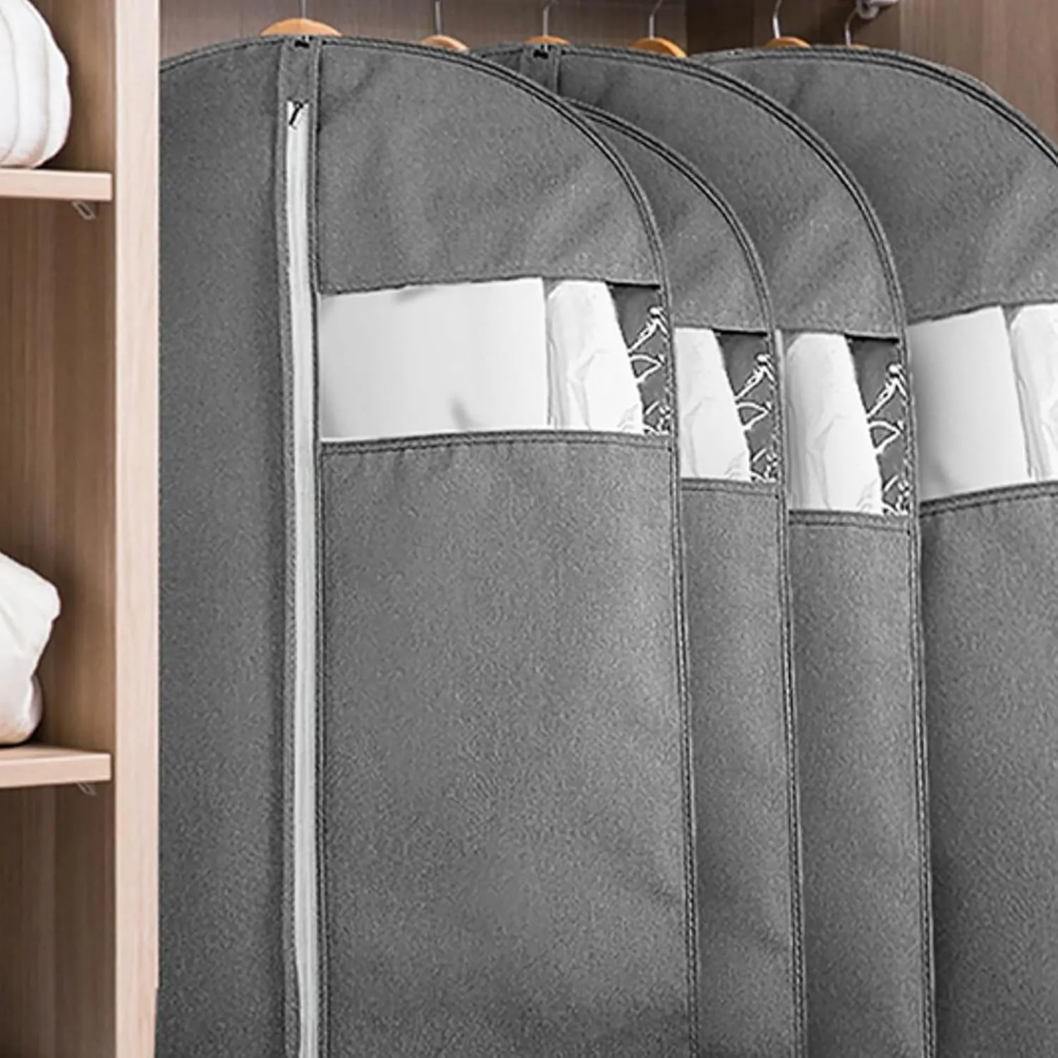 3 Pcs Garment Bags for Hanging Clothes, Suit Bags for Closet Storage Clothes Cover for Clothes, Jackets, Shirts Cotton and Linen Fabrics(Pink,60x90cm/24x35in)