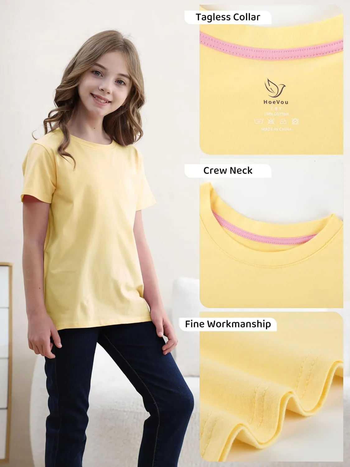 6 Pack Girls Shirts Cotton Short Sleeve T-Shirts for Girls Kids Tees Summer Tops Clothes