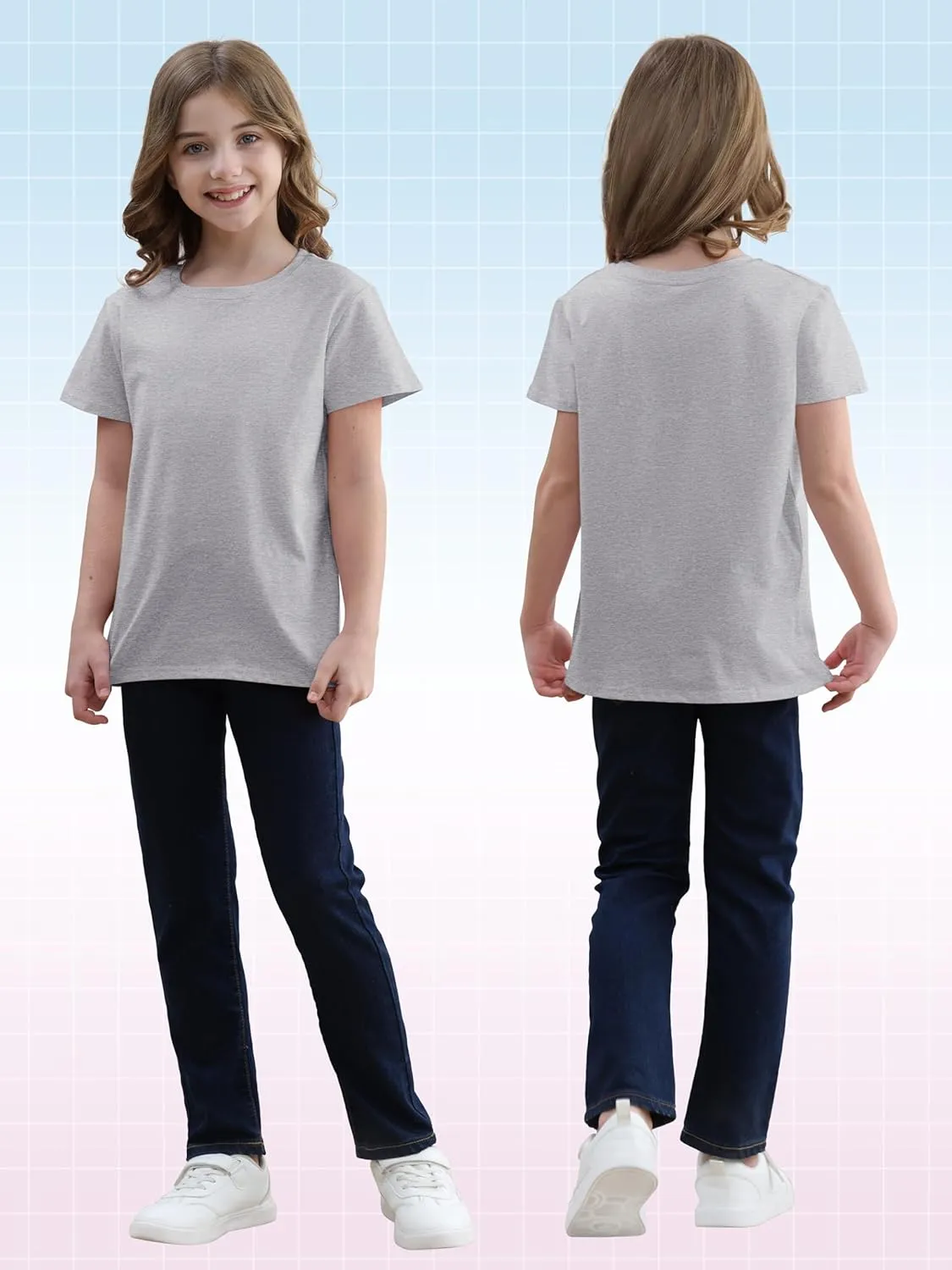6 Pack Girls Shirts Cotton Short Sleeve T-Shirts for Girls Kids Tees Summer Tops Clothes