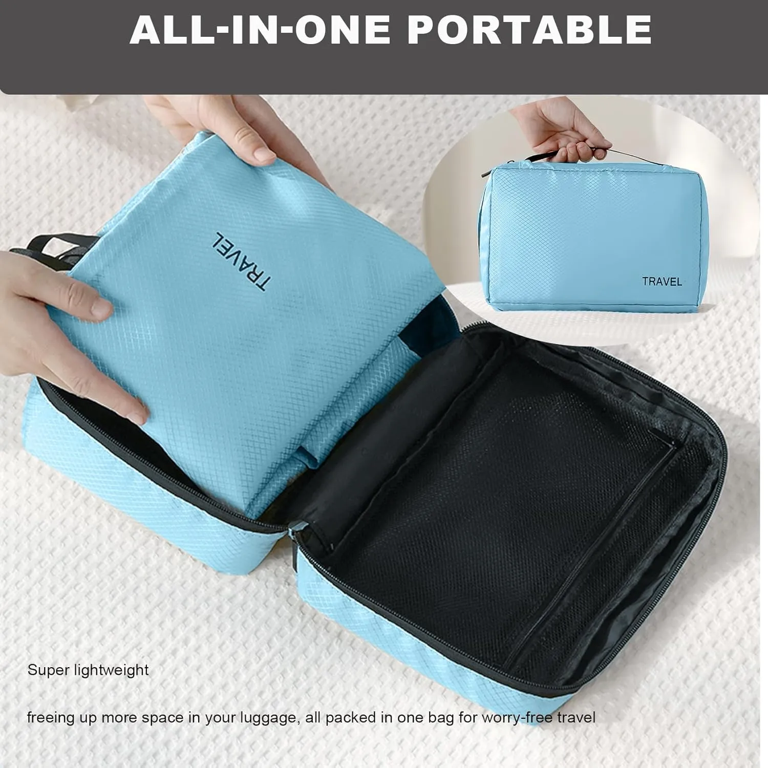 6 Set Compression Packing Cubes for Suitcases, Space-Saving Packing Cubes for Travel, Durable Suitcase Organizer Bags Set for Travel Essentials, Double Zipper Compression Packing Cubes, Blue.