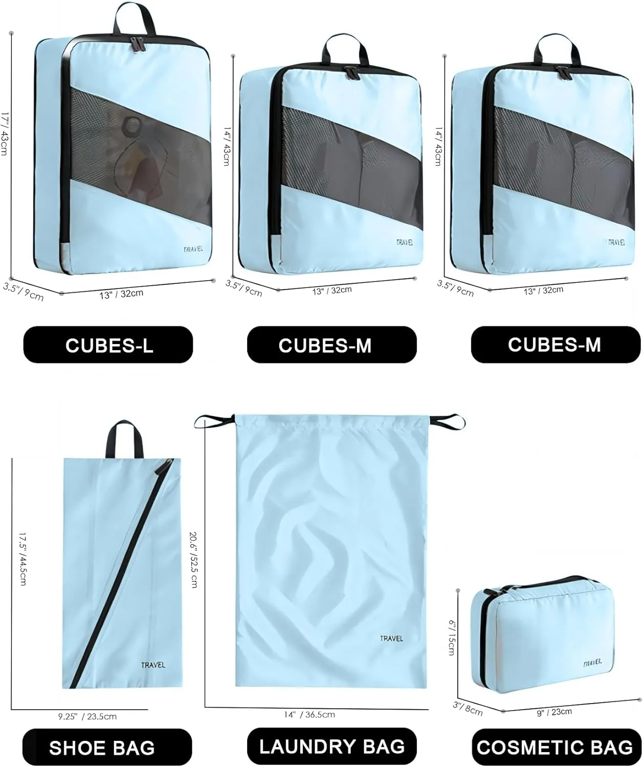 6 Set Compression Packing Cubes for Suitcases, Space-Saving Packing Cubes for Travel, Durable Suitcase Organizer Bags Set for Travel Essentials, Double Zipper Compression Packing Cubes, Blue.