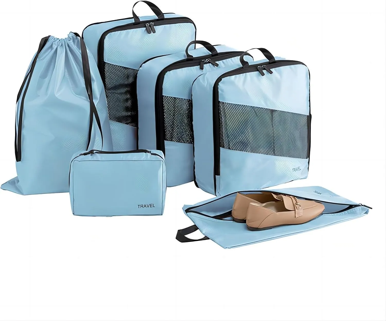 6 Set Compression Packing Cubes for Suitcases, Space-Saving Packing Cubes for Travel, Durable Suitcase Organizer Bags Set for Travel Essentials, Double Zipper Compression Packing Cubes, Blue.