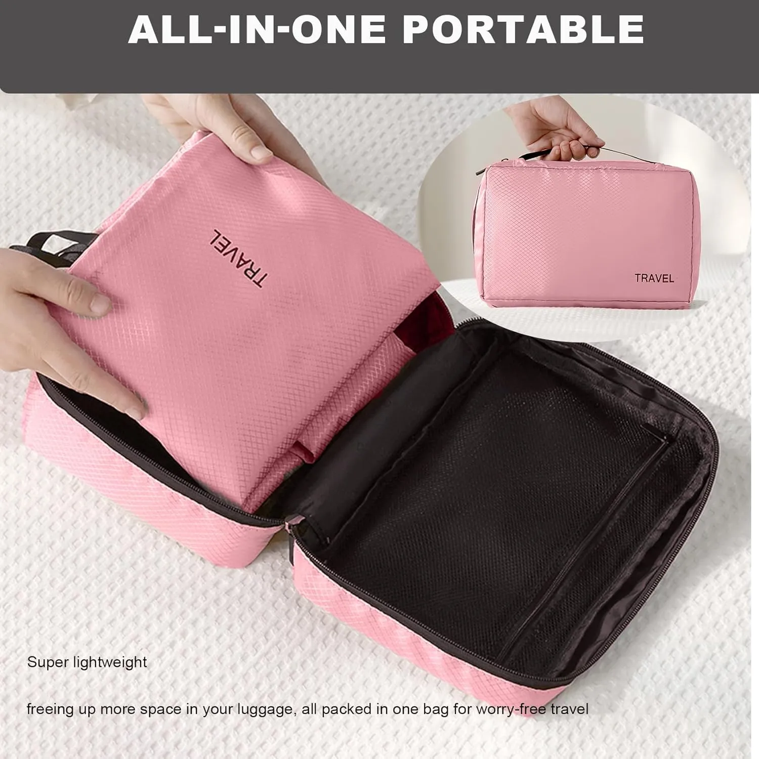 6 Set Compression Packing Cubes for Suitcases, Space-Saving Packing Cubes for Travel, Durable Suitcase Organizer Bags Set for Travel Essentials, Double Zipper Compression Packing Cubes, Pink