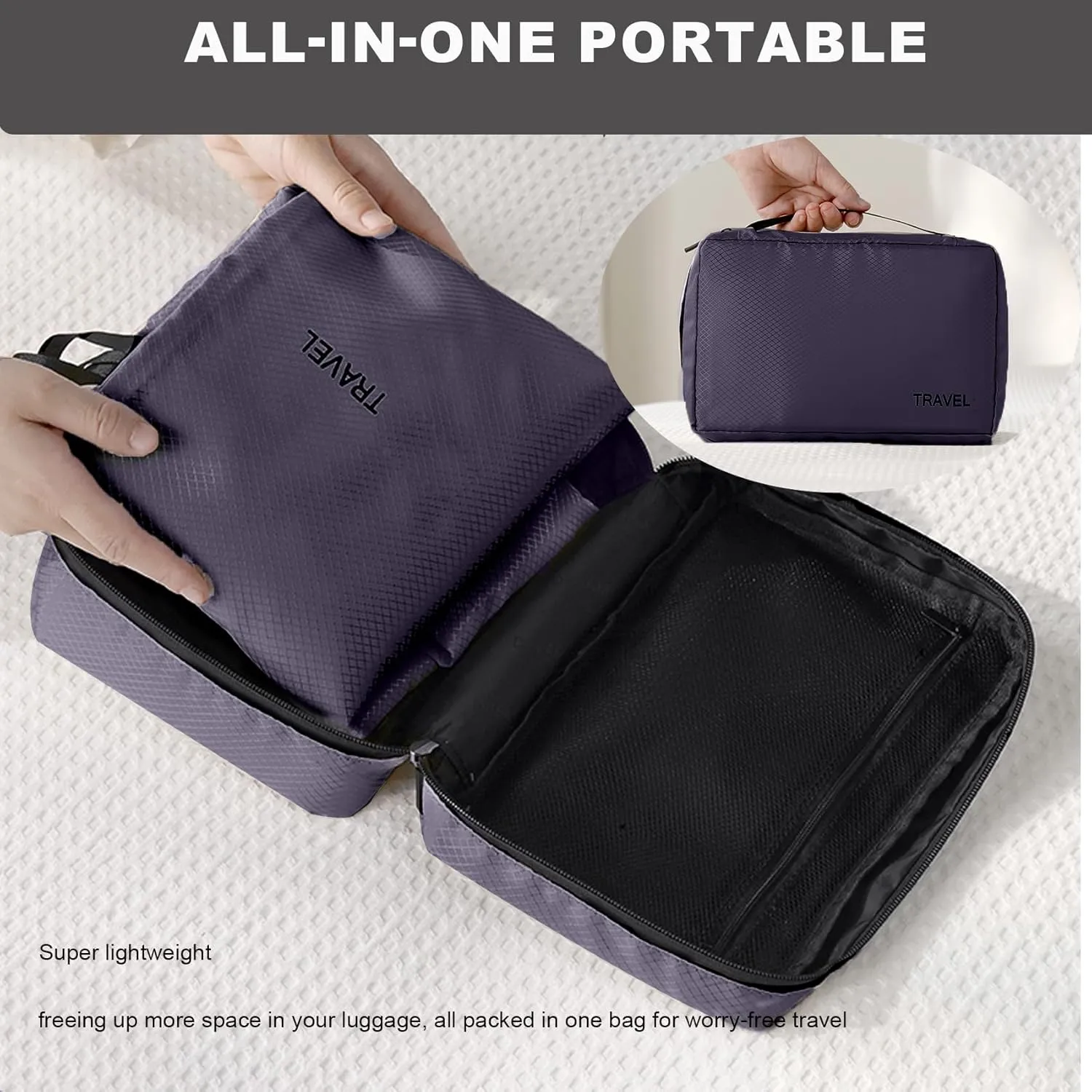 6 Set Compression Packing Cubes for Suitcases, Space-Saving Packing Cubes for Travel, Durable Suitcase Organizer Bags Set for Travel Essentials, Double Zipper Compression Packing Cubes, Purple