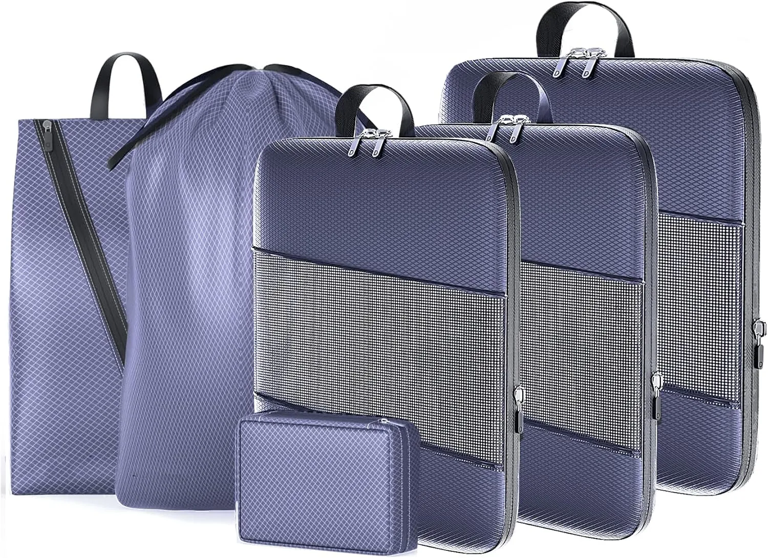 6 Set Compression Packing Cubes for Suitcases, Space-Saving Packing Cubes for Travel, Durable Suitcase Organizer Bags Set for Travel Essentials, Double Zipper Compression Packing Cubes, Purple