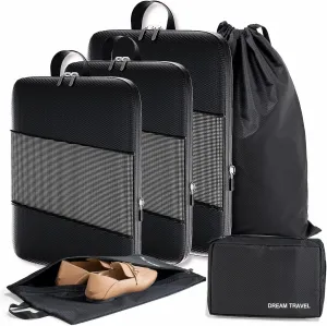 6 Set Compression Packing Cubes for Suitcases, Space-Saving Packing Cubes for Travel, Durable Suitcase Organizer Bags Set for Travel Essentials, Double Zipper Compression Packing Cubes,Black