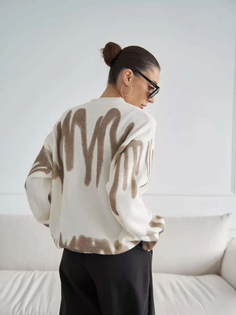 Abstract Print Knit Sweater