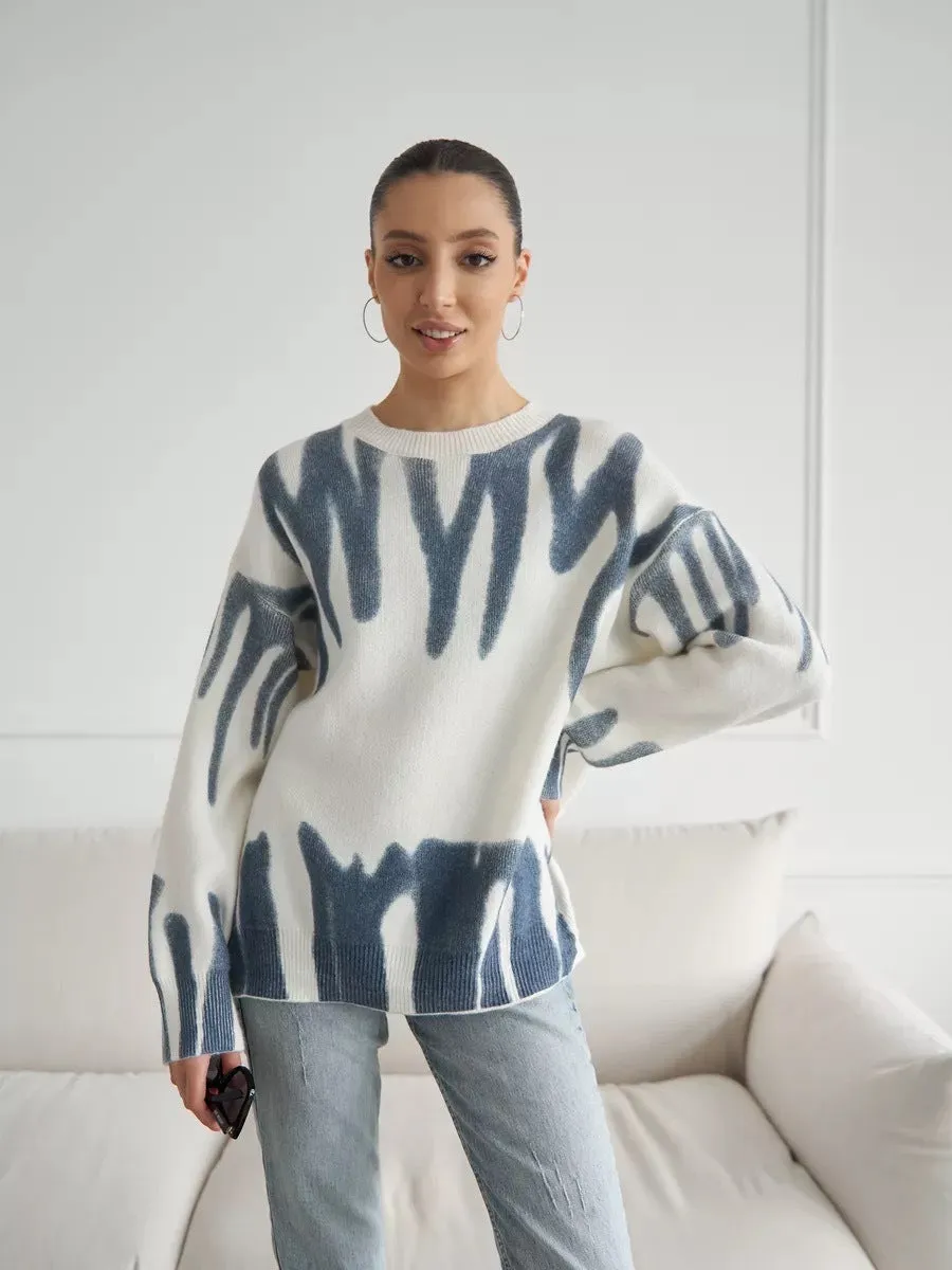 Abstract Print Knit Sweater