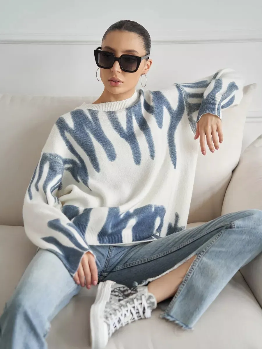Abstract Print Knit Sweater