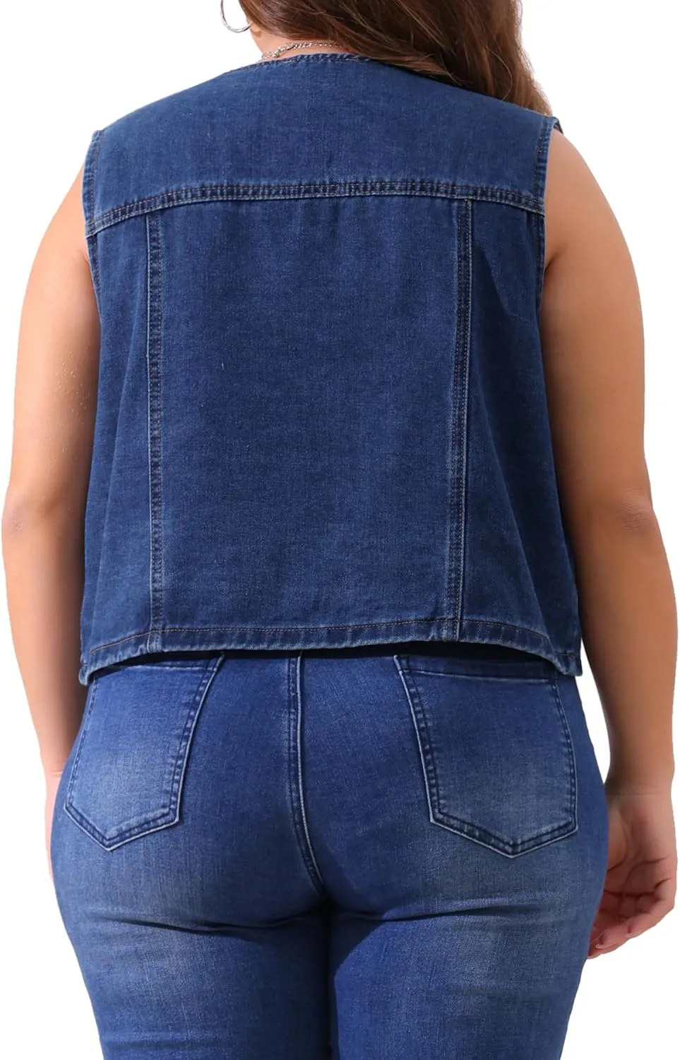 Agnes Orinda Women's Plus Size Denim Vest Sleeveless V Neck Button Down Casual Jean Waistcoat Jackets