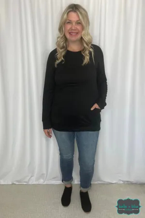 Amber Long Sleeve Top with Pockets - Black