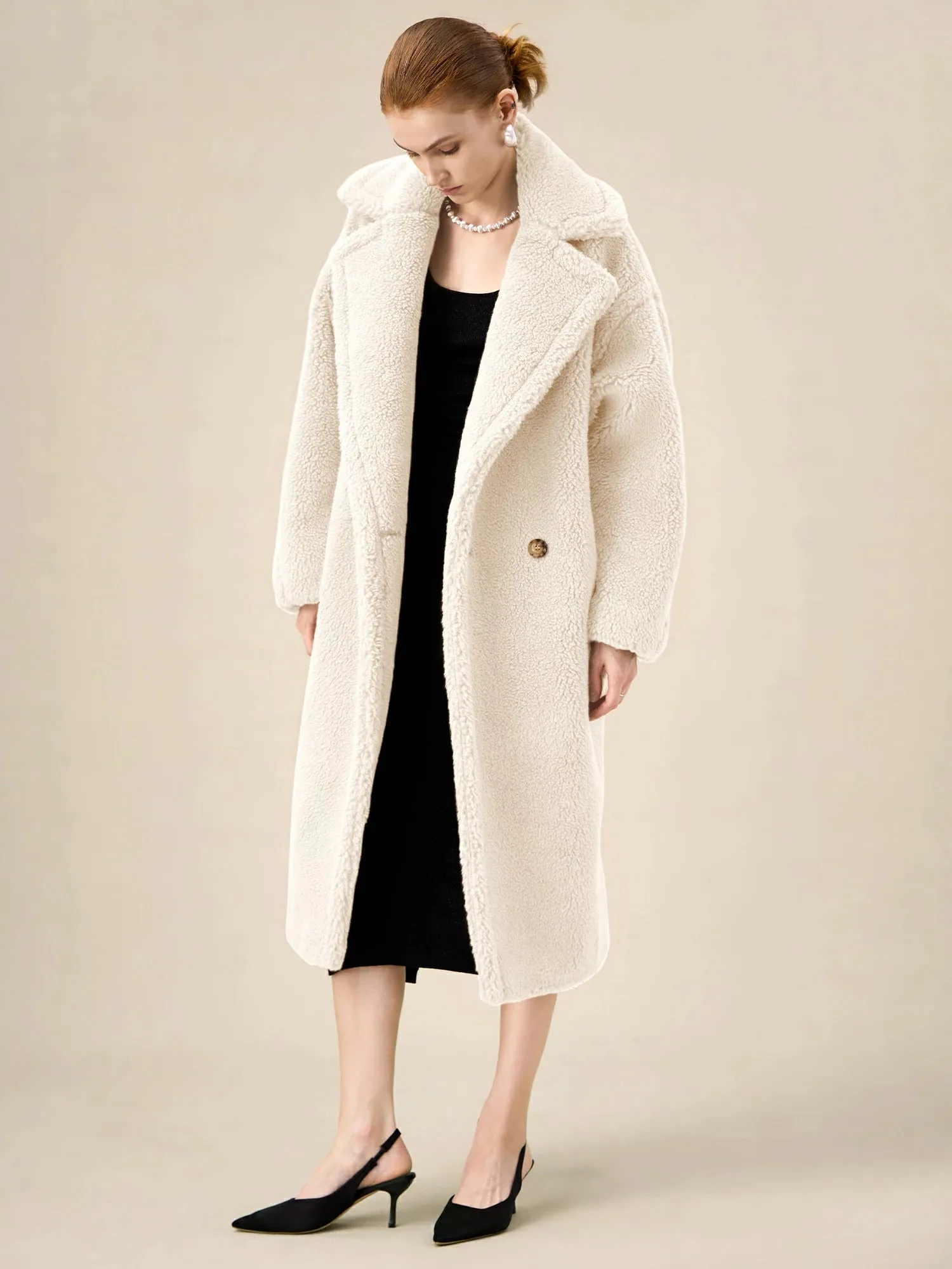 Amoretu Women's 55.4% Wool Notch Lapel Long Sleeve Plush Coat