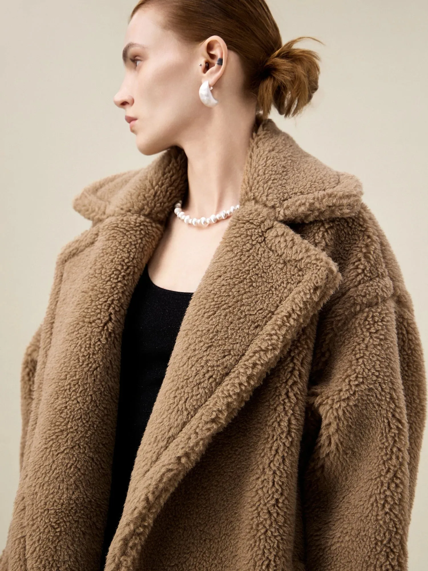 Amoretu Women's 55.4% Wool Notch Lapel Long Sleeve Plush Coat