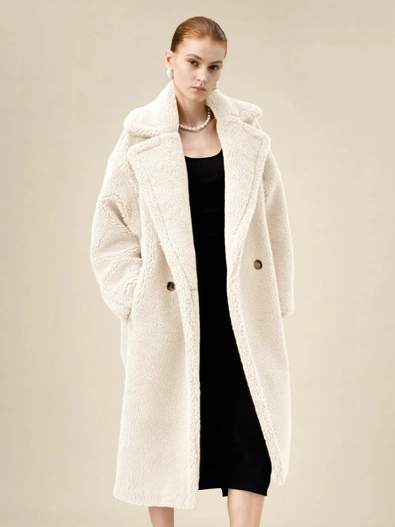 Amoretu Women's 55.4% Wool Notch Lapel Long Sleeve Plush Coat