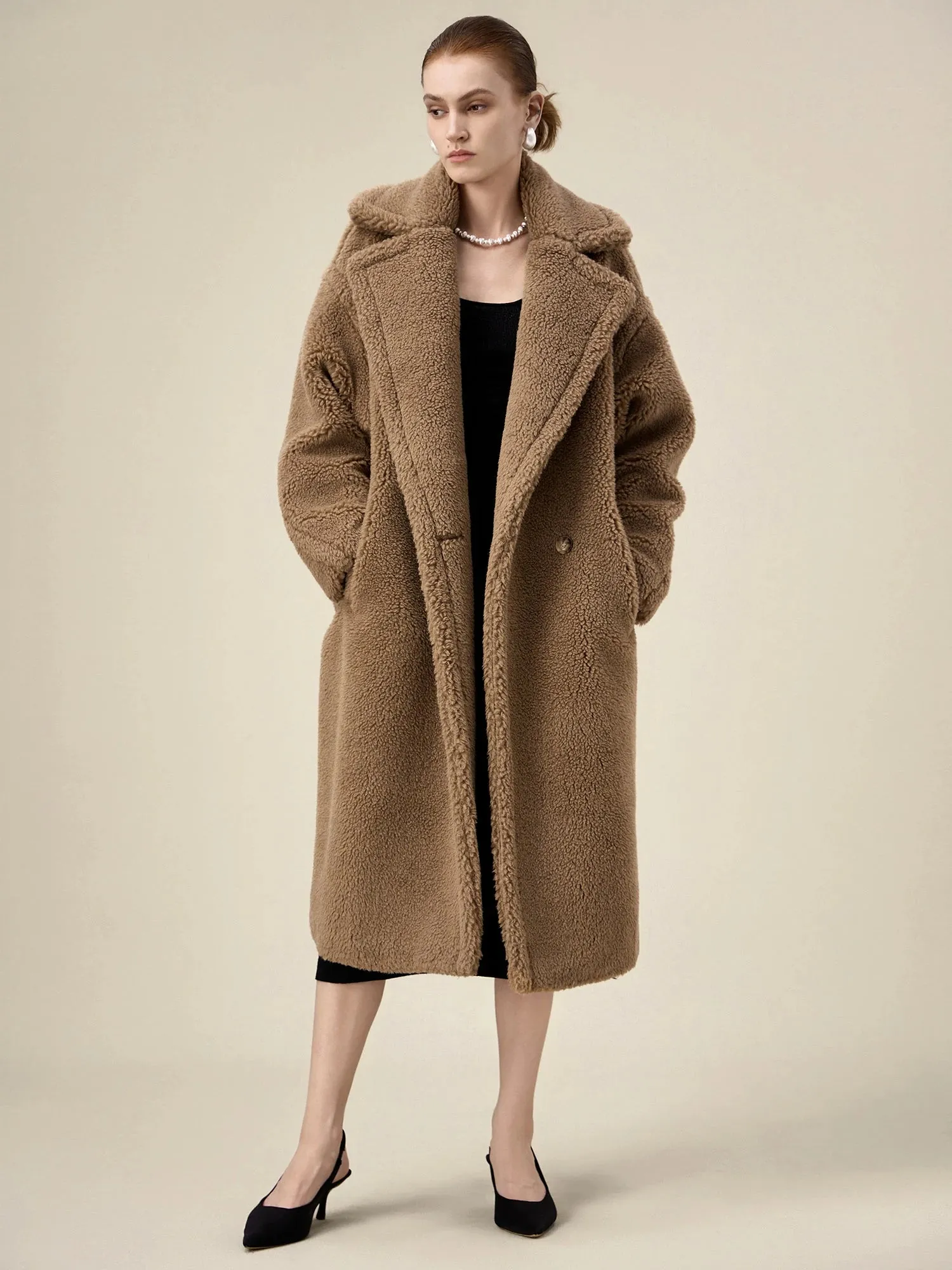Amoretu Women's 55.4% Wool Notch Lapel Long Sleeve Plush Coat