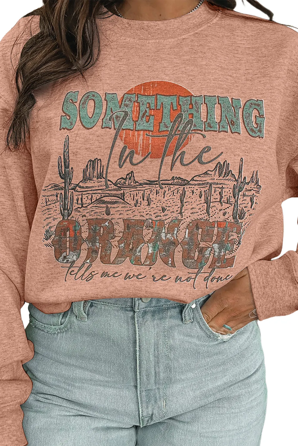 Apricot Pink SOMETHING ORANGE Graphic Relaxed Sweatshirt