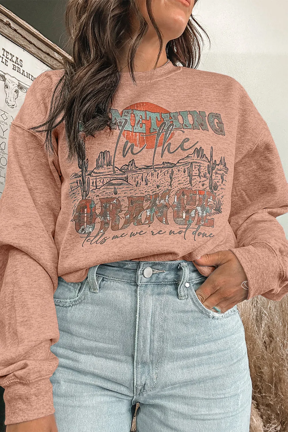 Apricot Pink SOMETHING ORANGE Graphic Relaxed Sweatshirt