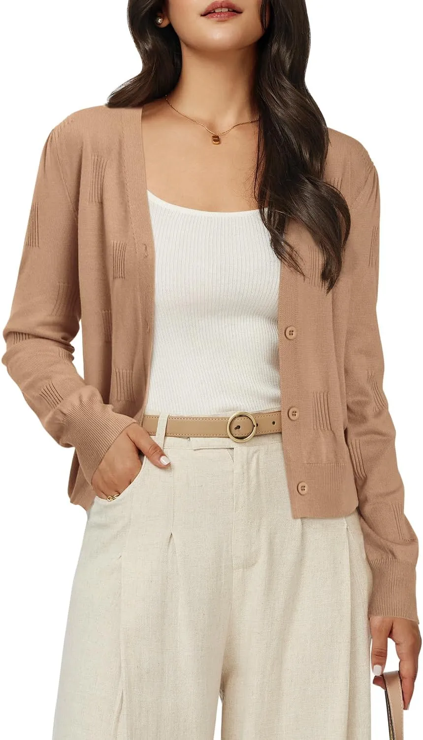Arach&Cloz Womens Cropped Cardigan Lightweight 2025 Long Sleeve Bolero Shrug Knit Sweater Tops Cozy Clouds