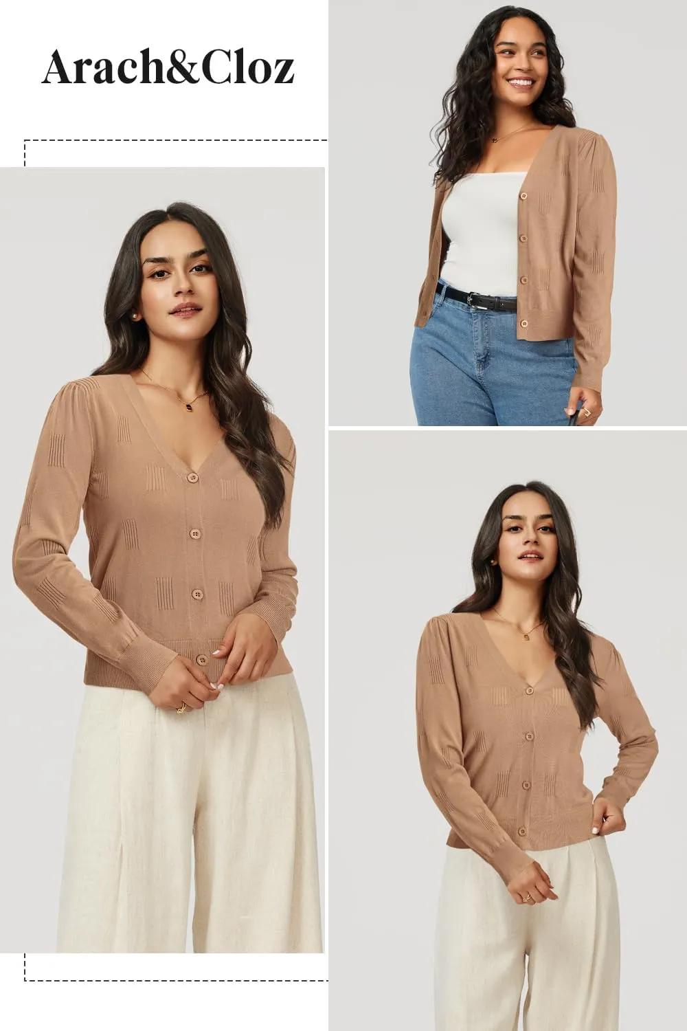 Arach&Cloz Womens Cropped Cardigan Lightweight 2025 Long Sleeve Bolero Shrug Knit Sweater Tops Cozy Clouds