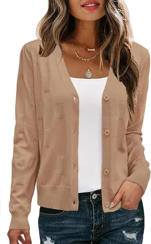 Arach&Cloz Womens Cropped Cardigan Lightweight 2025 Long Sleeve Bolero Shrug Knit Sweater Tops Cozy Clouds