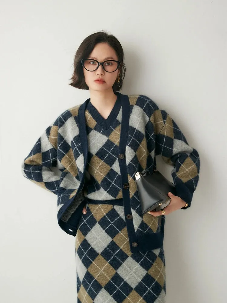 Argyle Print Design Cashmere Sweaters -  Ailime Designs