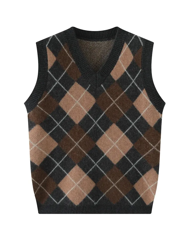 Argyle Print Design Cashmere Sweaters -  Ailime Designs