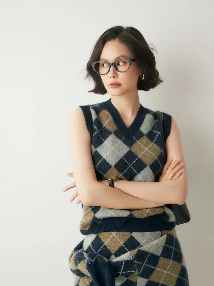 Argyle Print Design Cashmere Sweaters -  Ailime Designs