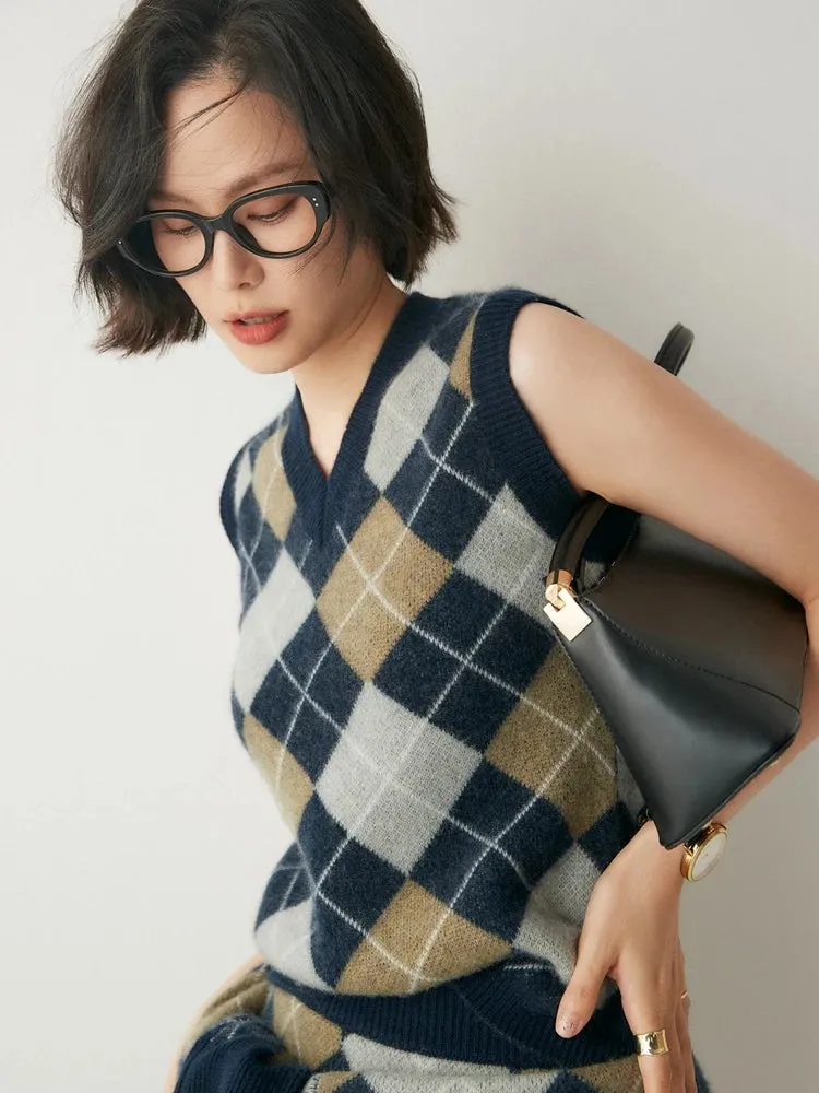 Argyle Print Design Cashmere Sweaters -  Ailime Designs