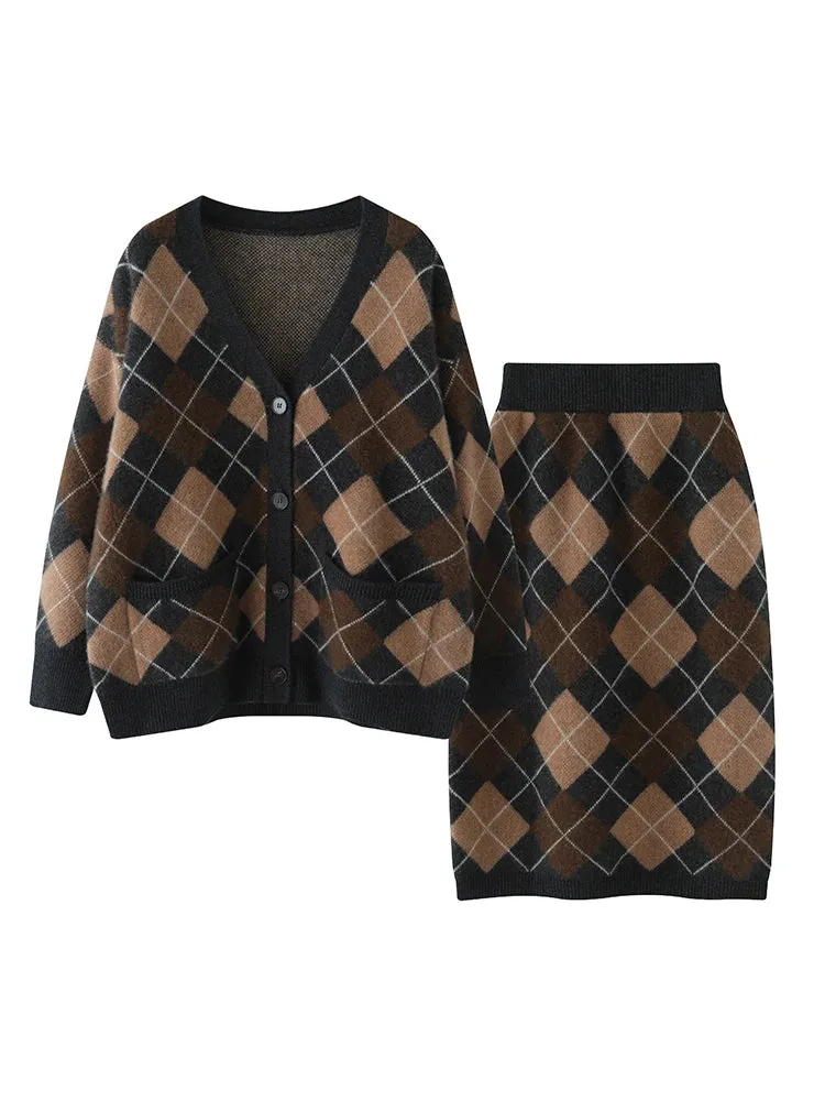 Argyle Print Design Cashmere Sweaters -  Ailime Designs