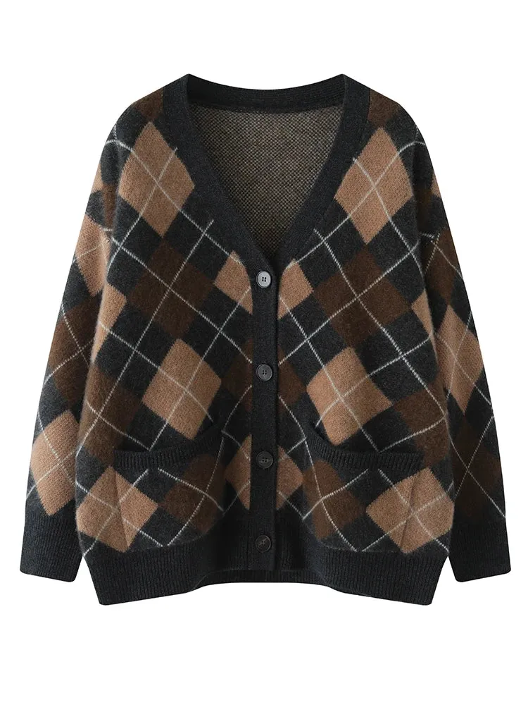 Argyle Print Design Cashmere Sweaters -  Ailime Designs