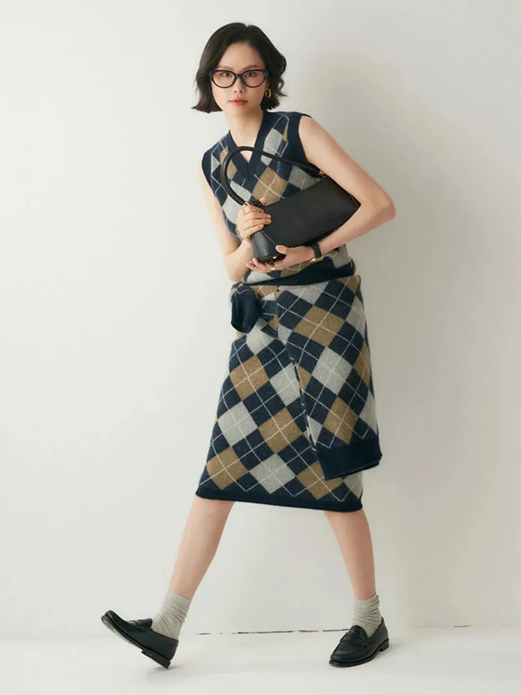 Argyle Print Design Cashmere Sweaters -  Ailime Designs