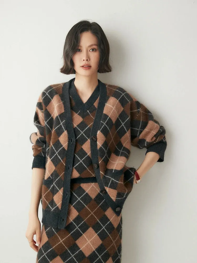 Argyle Print Design Cashmere Sweaters -  Ailime Designs