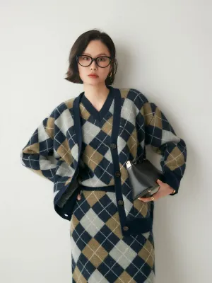 Argyle Print Design Cashmere Sweaters -  Ailime Designs