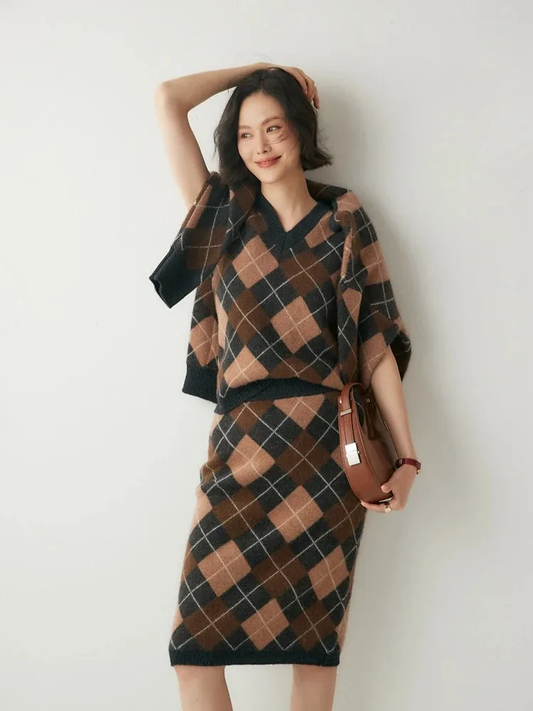 Argyle Print Design Cashmere Sweaters -  Ailime Designs