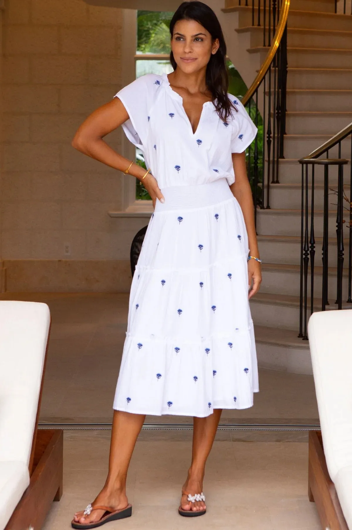 Aspiga Riley Embroidered Dress - White