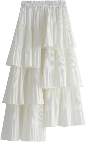 Asymmetric Pleated Cake Skirt Women's Versatile Medium and Long Ruffle Irregular Skirts