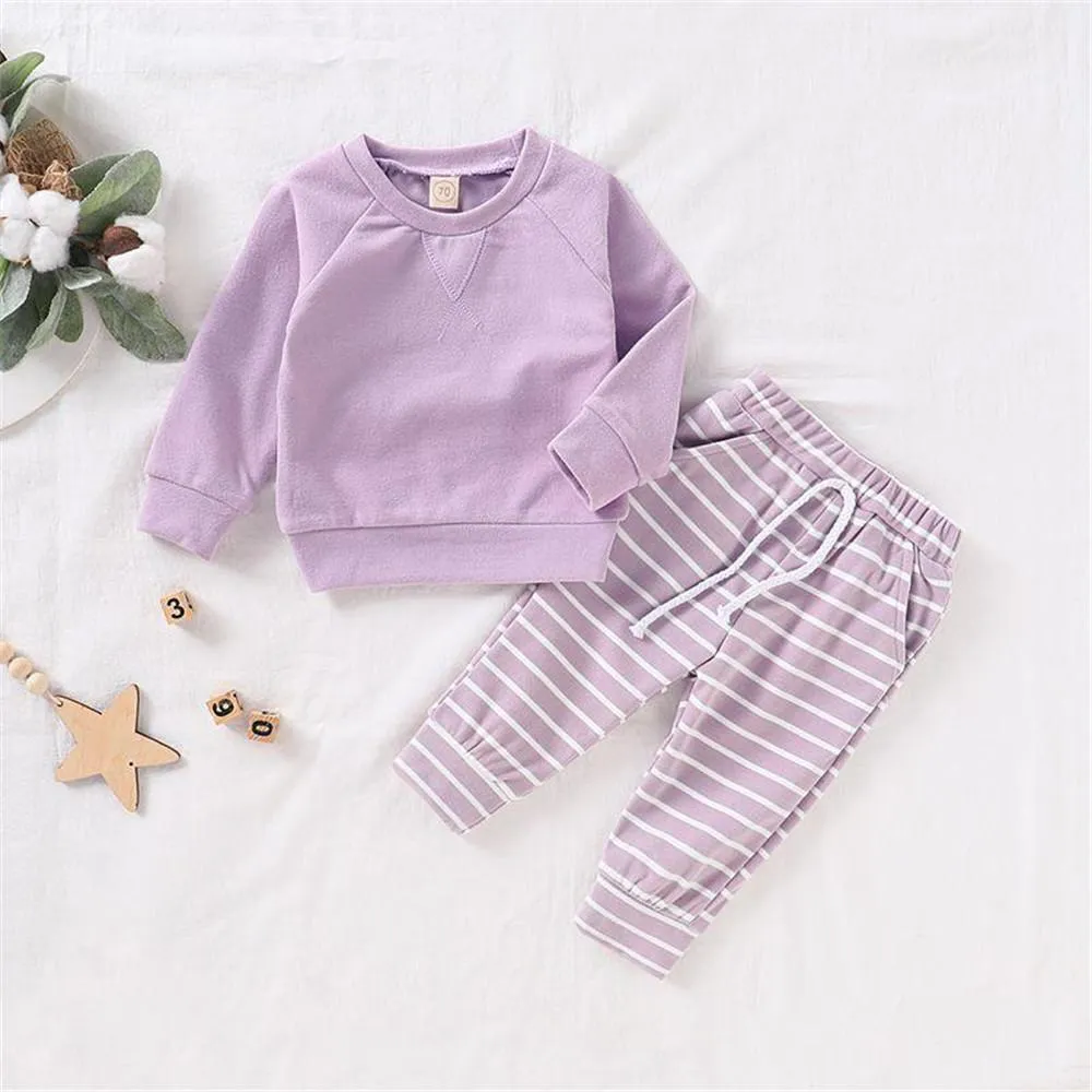Baby Solid Pullover & Striped Pants