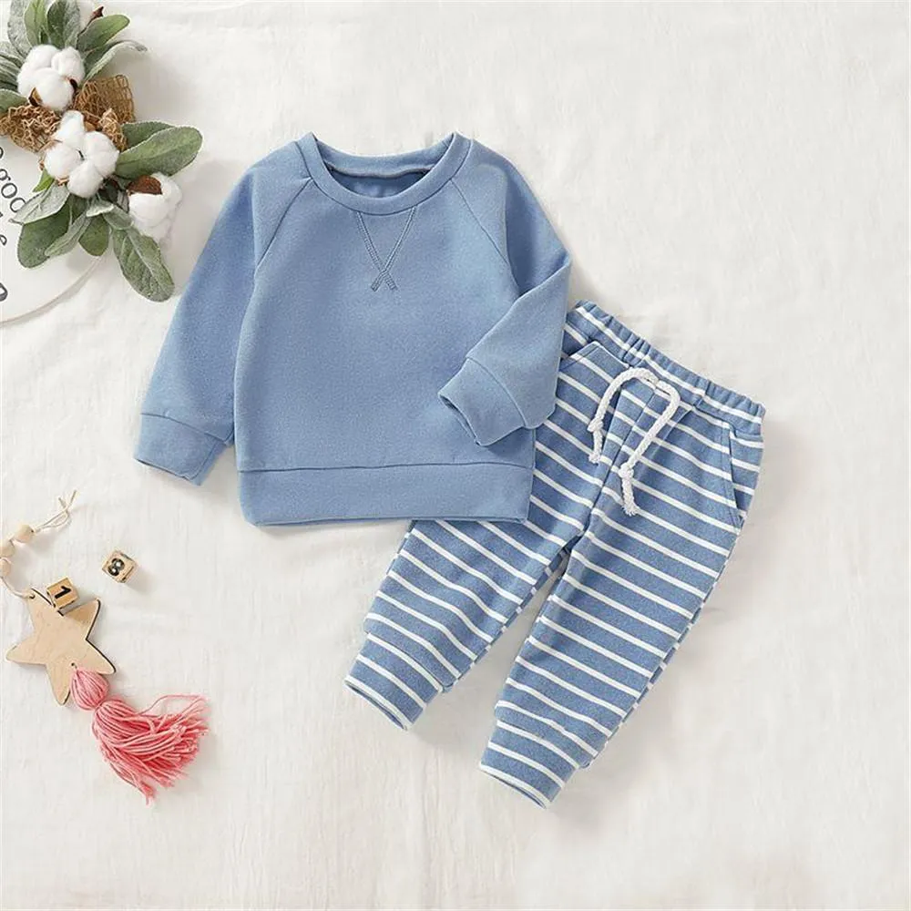 Baby Solid Pullover & Striped Pants