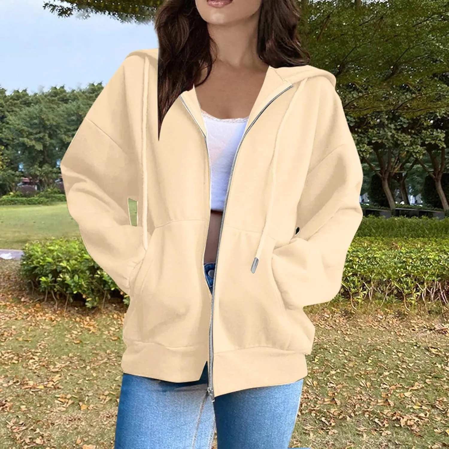 BDNXTV Womens Zip Up Hoodies Long Sleeve Sweatshirts Oversized Sweaters Casual Fashion Jackets Fall Outfits for Women 2024