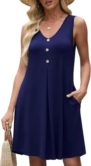 BELAROI Plus Size Sundress for Curvy Women Summer Casual Pockets V Neck Sleeveless Beach Vacation Outfits Coverups Loose Fit