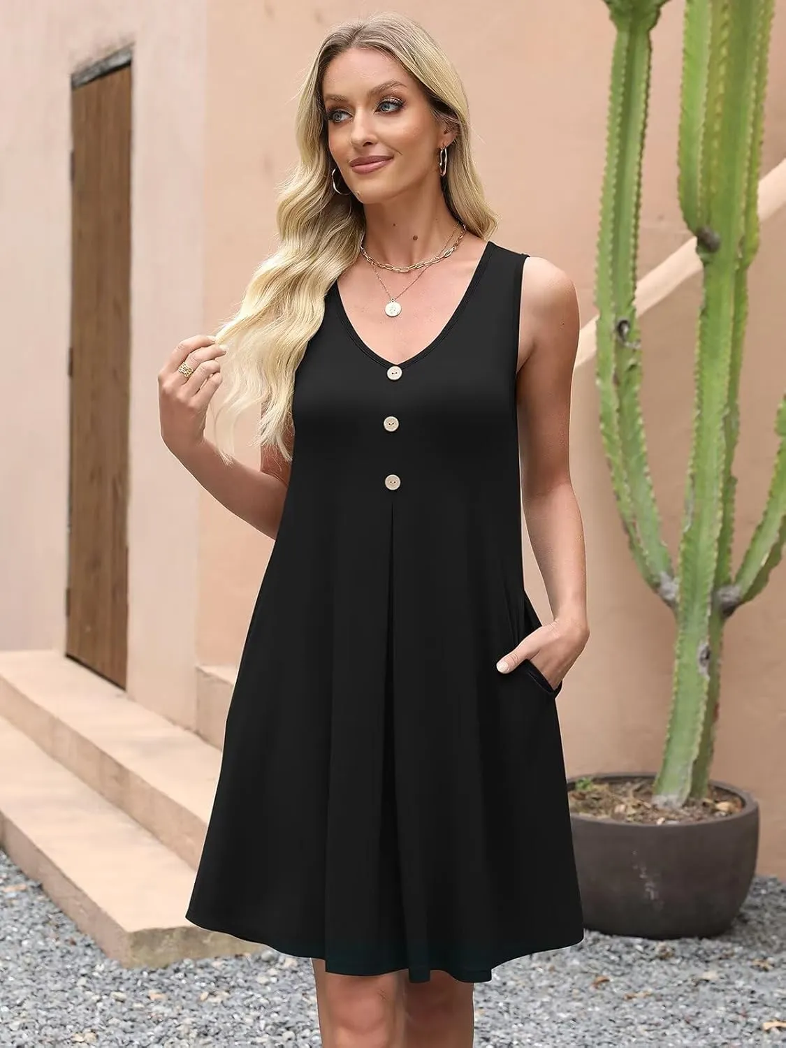 BELAROI Plus Size Sundress for Curvy Women Summer Casual Pockets V Neck Sleeveless Beach Vacation Outfits Coverups Loose Fit