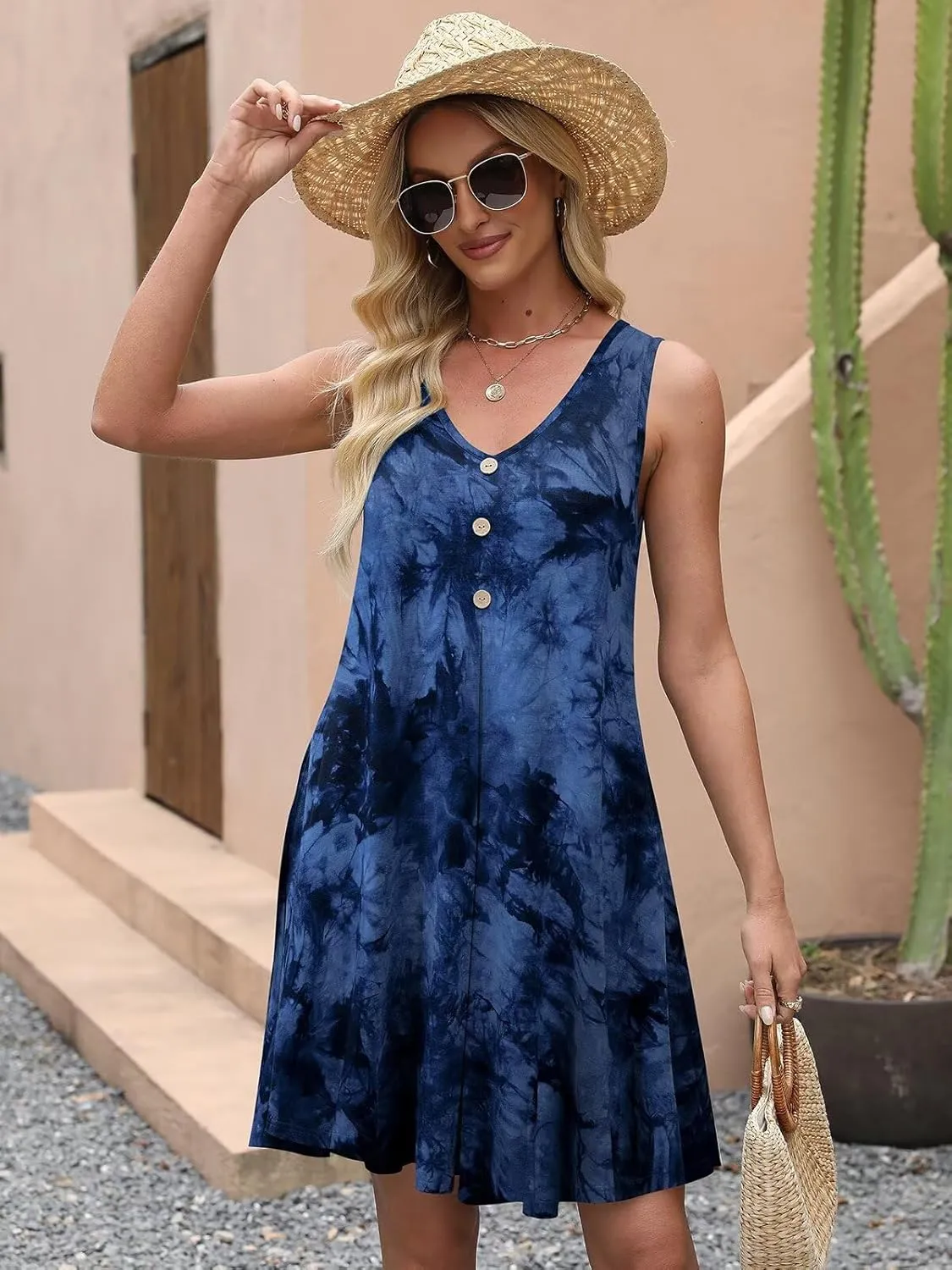 BELAROI Plus Size Sundress for Curvy Women Summer Casual Pockets V Neck Sleeveless Beach Vacation Outfits Coverups Loose Fit