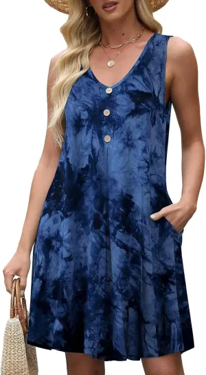 BELAROI Plus Size Sundress for Curvy Women Summer Casual Pockets V Neck Sleeveless Beach Vacation Outfits Coverups Loose Fit