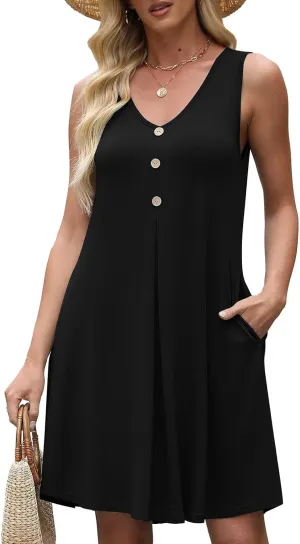 BELAROI Plus Size Sundress for Curvy Women Summer Casual Pockets V Neck Sleeveless Beach Vacation Outfits Coverups Loose Fit