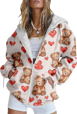 Bengbobar Plus Size Zip Up Hoodies For Women Animal Printed Long Sleeve Hooded Sweatshirts Casual Fashion Jackets Womens